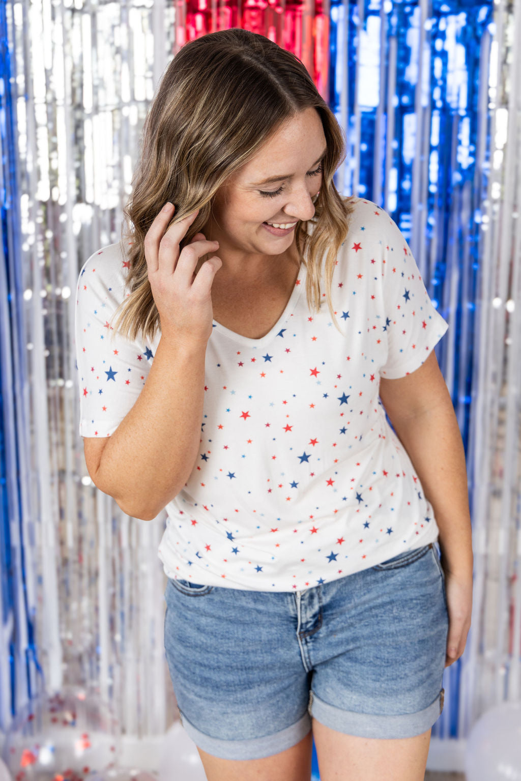 Chloe Cozy Tee - White Liberty Stars