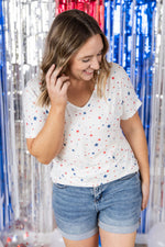 Chloe Cozy Tee - White Liberty Stars