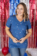 Sophie Pocket Tee - Blue Liberty Stars