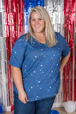 Sophie Pocket Tee - Blue Liberty Stars