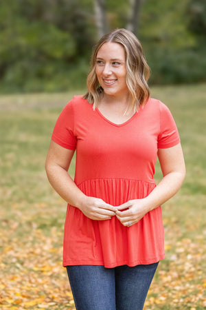 Sarah Ruffle Short Sleeve - Deep Coral