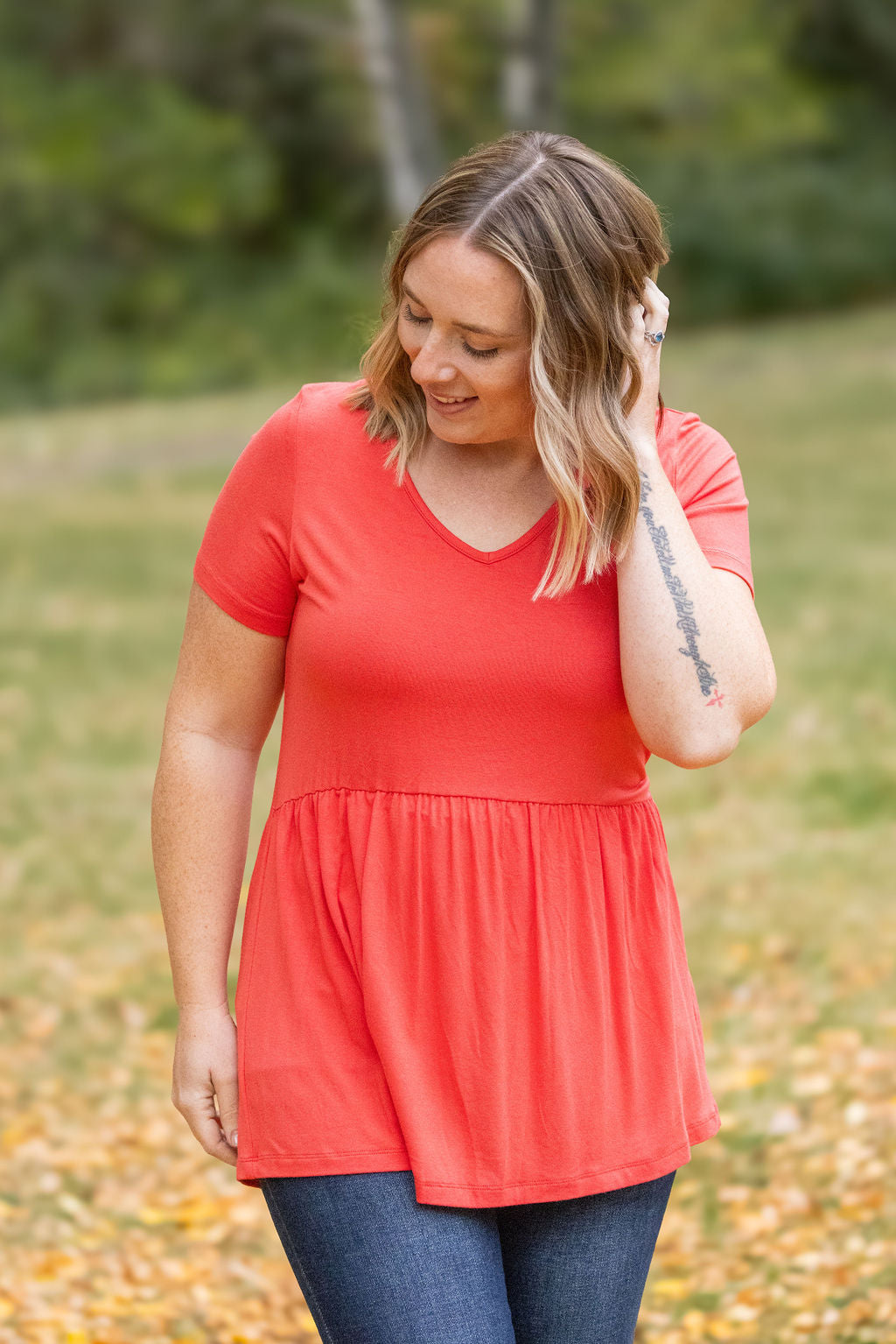 Sarah Ruffle Short Sleeve - Deep Coral