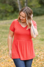 Sarah Ruffle Short Sleeve - Deep Coral