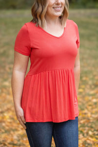 Sarah Ruffle Short Sleeve - Deep Coral