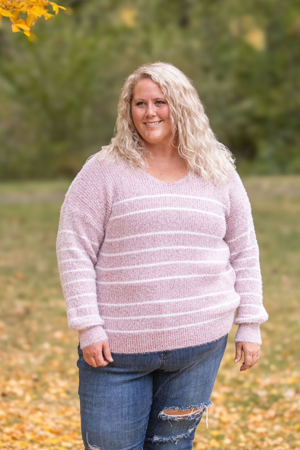 Cozy Striped Sweater - Mauve