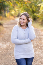 Brielle Henley Ribbed Long Sleeve - Light Grey