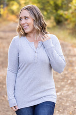 Brielle Henley Ribbed Long Sleeve - Light Grey