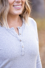 Brielle Henley Ribbed Long Sleeve - Light Grey