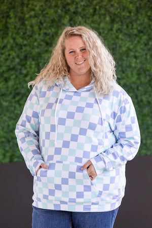 Hailey Pullover Hoodie - Blue and Mint Checker MM EXCLUSIVE