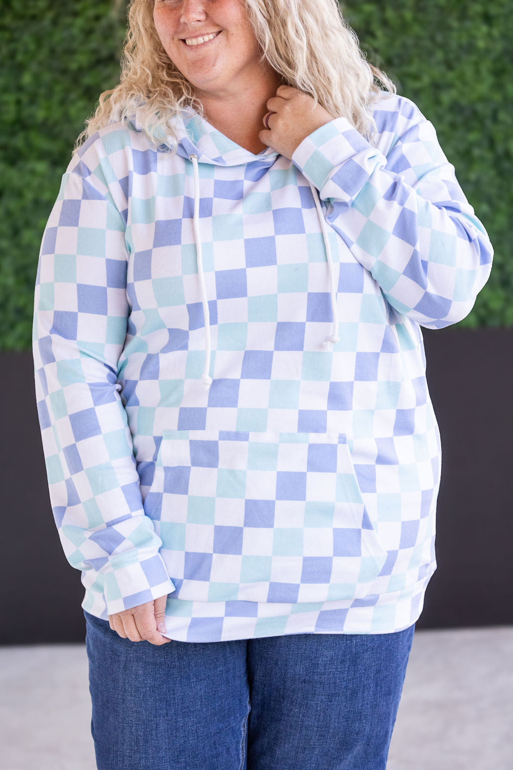 Hailey Pullover Hoodie - Blue and Mint Checker MM EXCLUSIVE