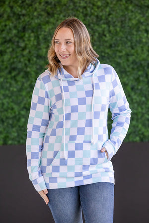 Hailey Pullover Hoodie - Blue and Mint Checker MM EXCLUSIVE