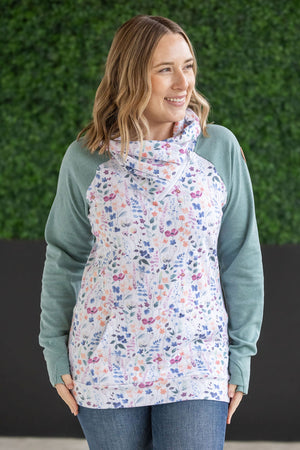 Zoey ZipCowl Sweatshirt - Sage and Floral Paradise