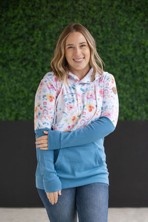 Hailey Pullover Hoodie - Watercolor Floral + Blue