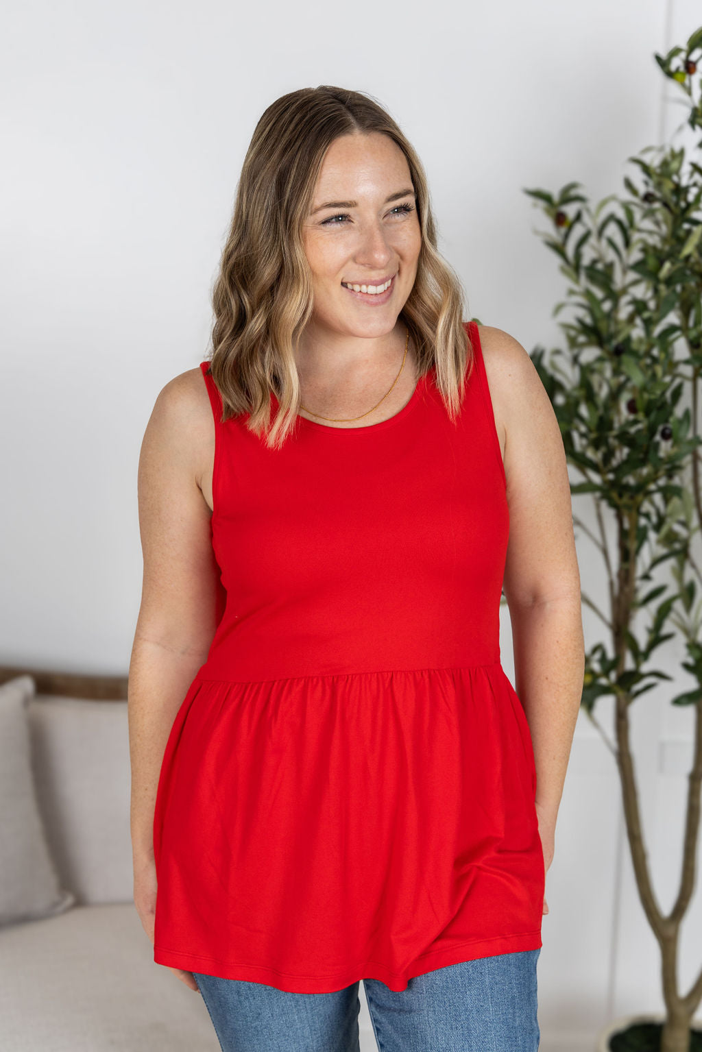 Renee Ruffle Tank - Red