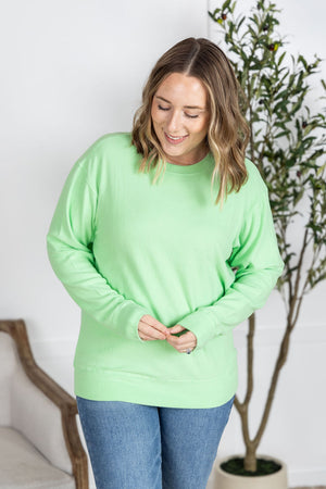 Corrine Ribbed Pullover Top - Lime