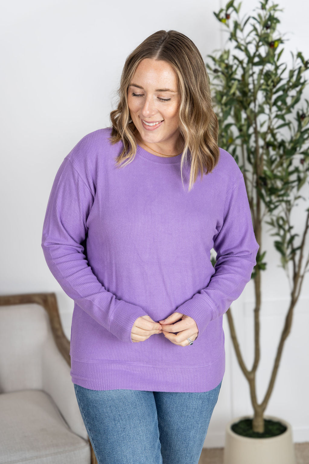 Corrine Ribbed Pullover Top - Purple