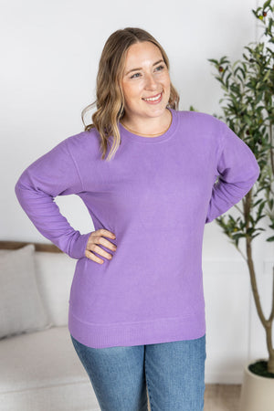 Corrine Ribbed Pullover Top - Purple