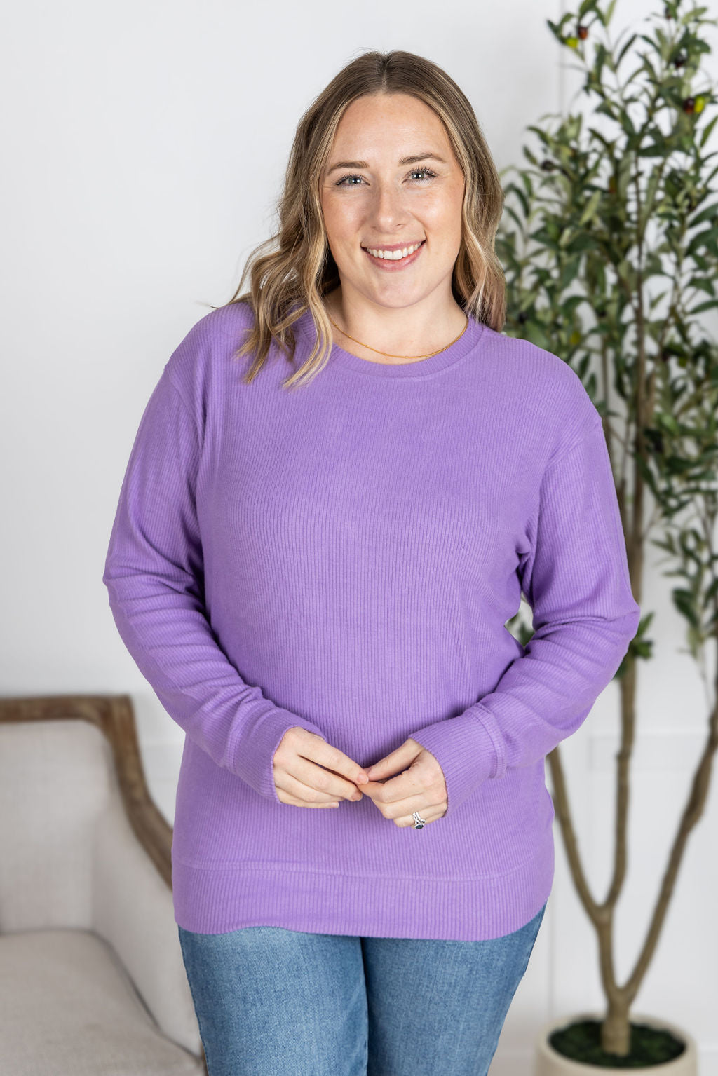 Corrine Ribbed Pullover Top - Purple