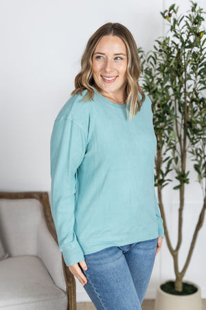 Corrine Ribbed Pullover Top - Dusty Blue