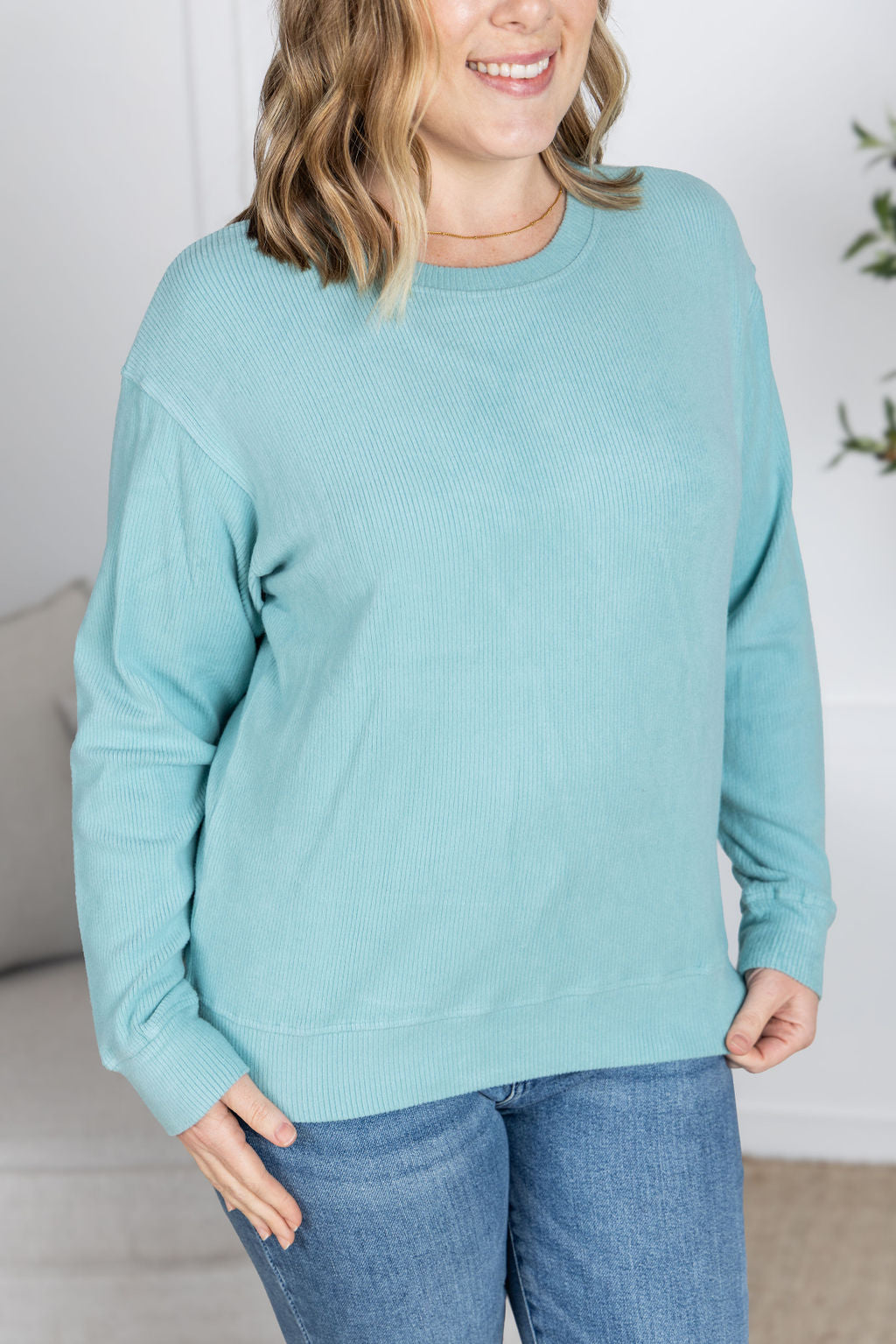 Corrine Ribbed Pullover Top - Dusty Blue