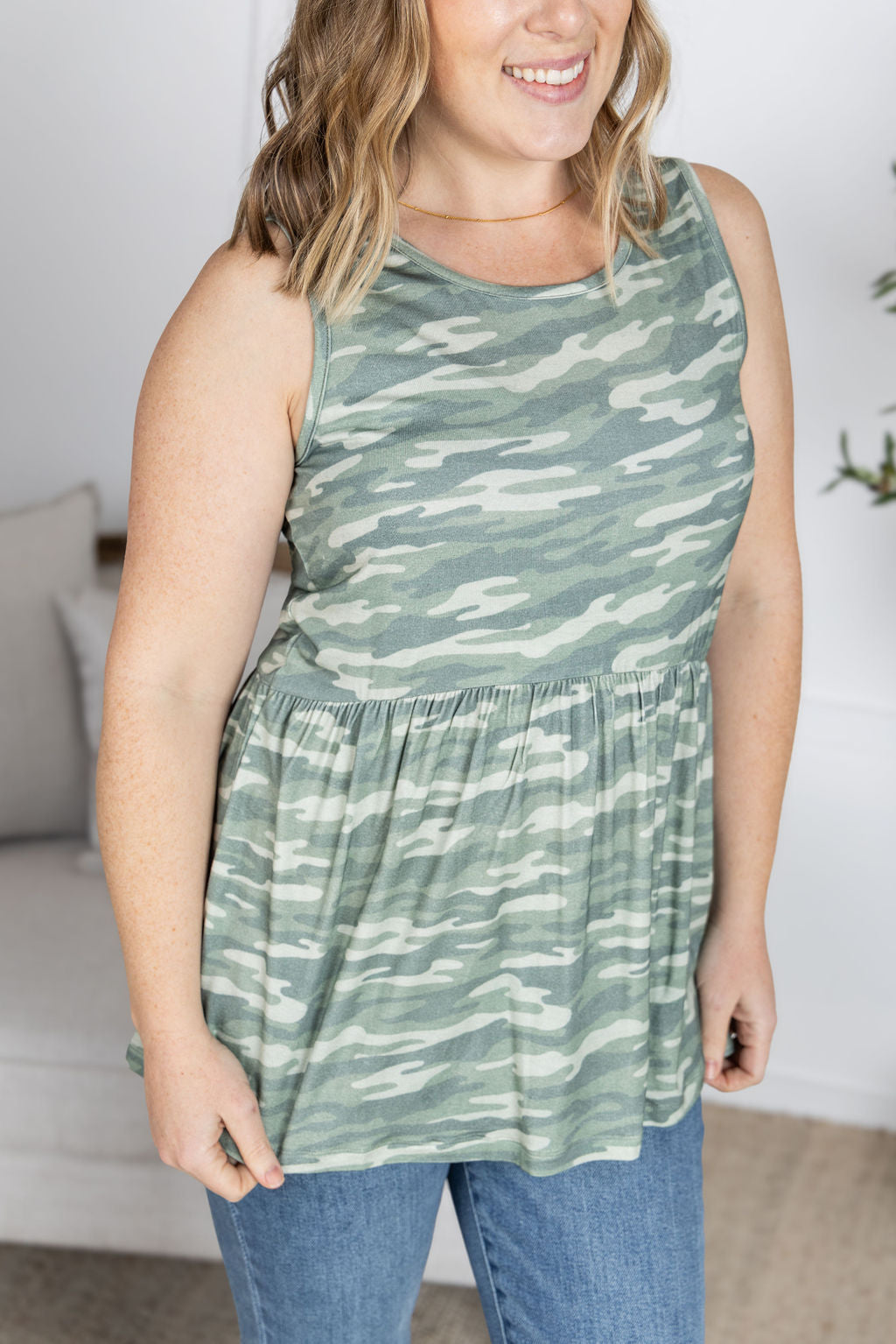 Renee Ruffle Tank Top - Camo