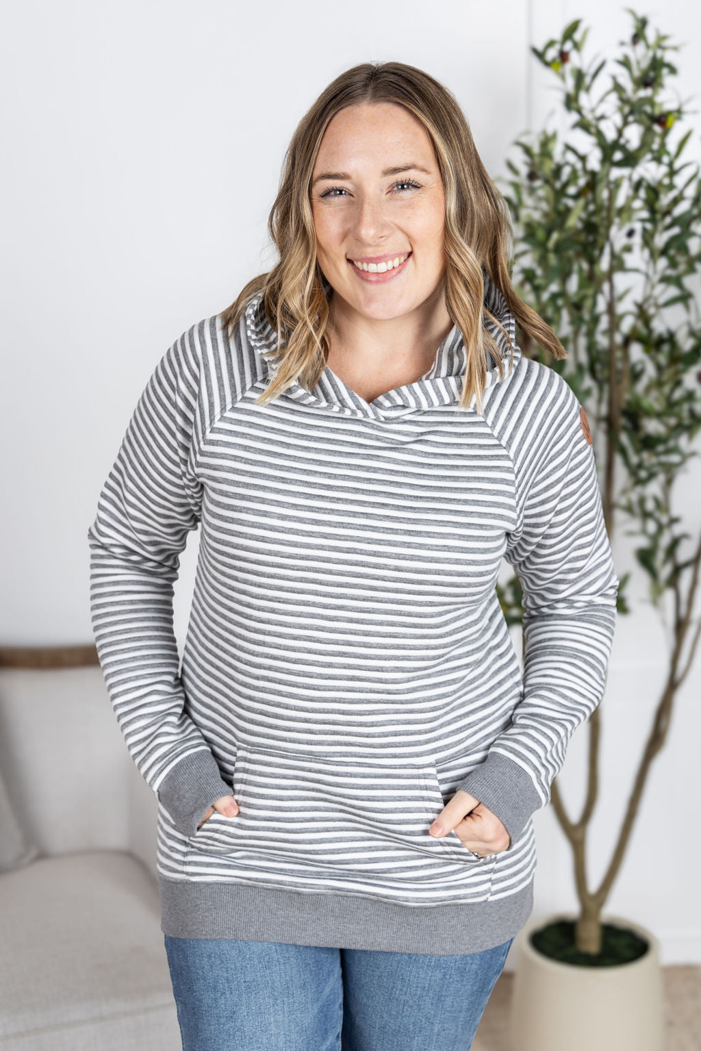 Tatum Textured Pullover Hoodie - Charcoal Stripes