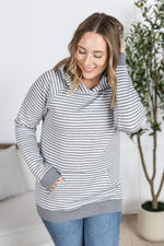 Tatum Textured Pullover Hoodie - Charcoal Stripes