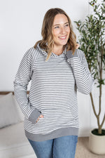 Tatum Textured Pullover Hoodie - Charcoal Stripes