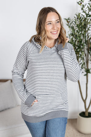 Tatum Textured Pullover Hoodie - Charcoal Stripes