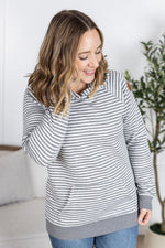 Tatum Textured Pullover Hoodie - Charcoal Stripes