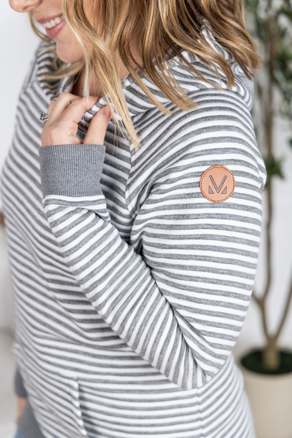 Tatum Textured Pullover Hoodie - Charcoal Stripes