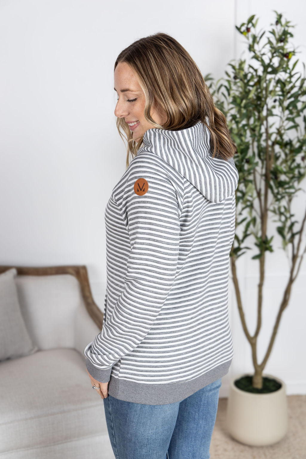 Tatum Textured Pullover Hoodie - Charcoal Stripes