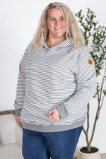 Tatum Textured Pullover Hoodie - Charcoal Stripes