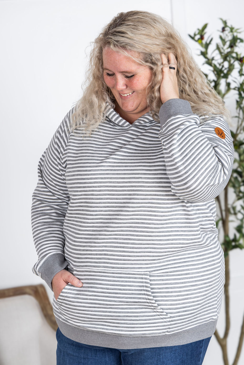 Tatum Textured Pullover Hoodie - Charcoal Stripes