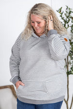 Tatum Textured Pullover Hoodie - Charcoal Stripes