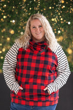 Zoey ZipCowl - Buffalo Plaid and Oatmeal Stripes