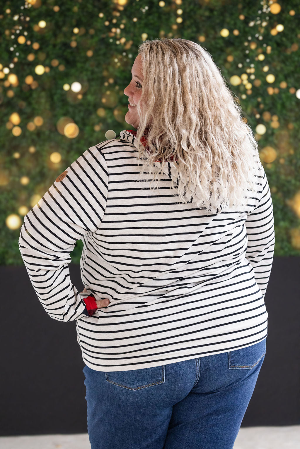 HalfZip Hoodie - Oatmeal Stripes and Buffalo Plaid