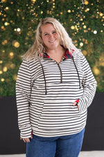 HalfZip Hoodie - Oatmeal Stripes and Buffalo Plaid