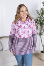 Hailey Pullover Hoodie - Pink Floral and Stripes