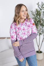 Hailey Pullover Hoodie - Pink Floral and Stripes