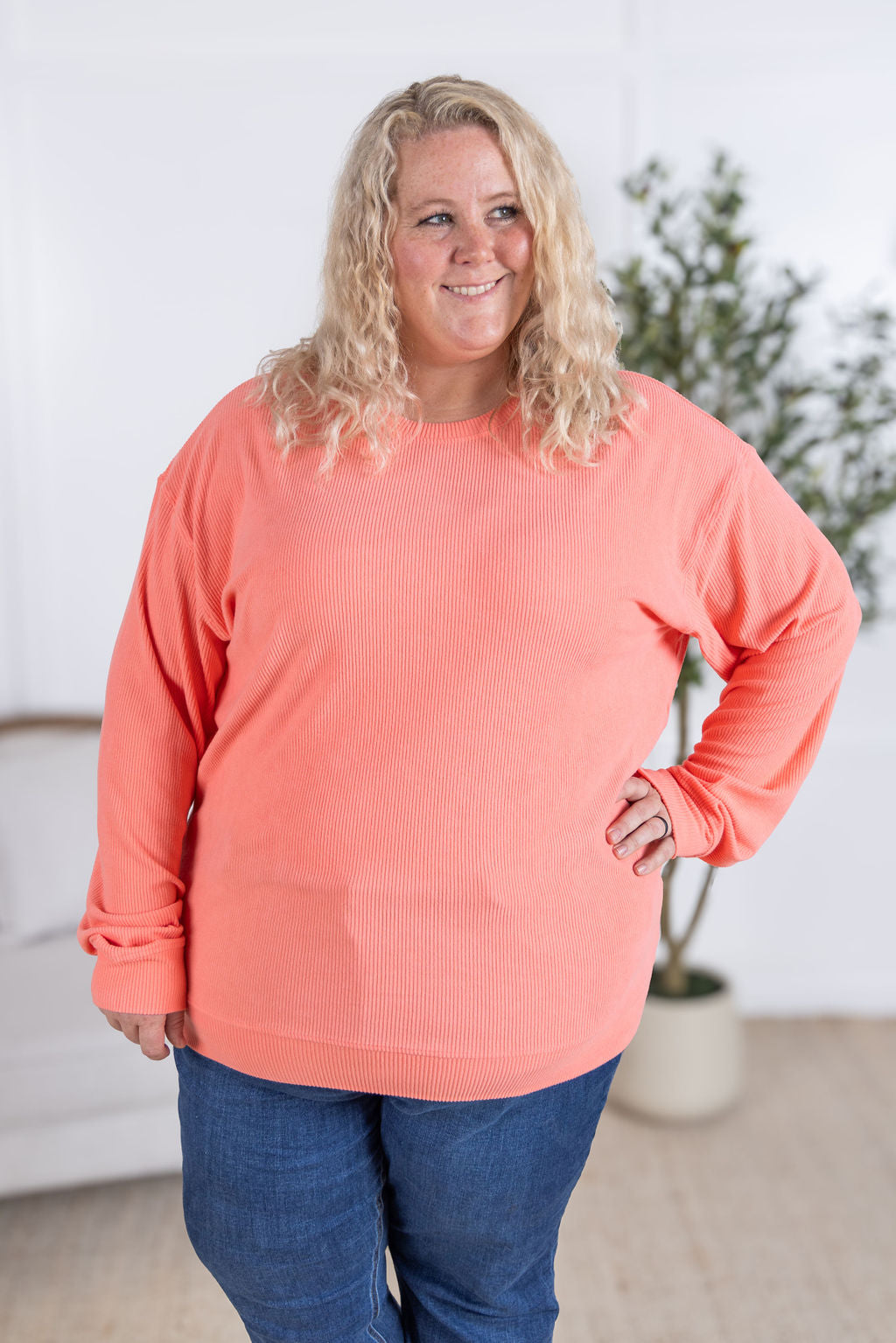 Corrine Ribbed Pullover Top - Coral