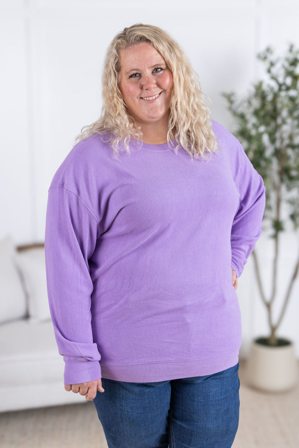 Corrine Ribbed Pullover Top - Purple