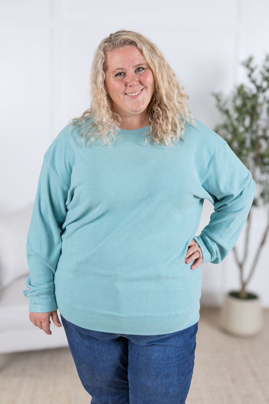 Corrine Ribbed Pullover Top - Dusty Blue