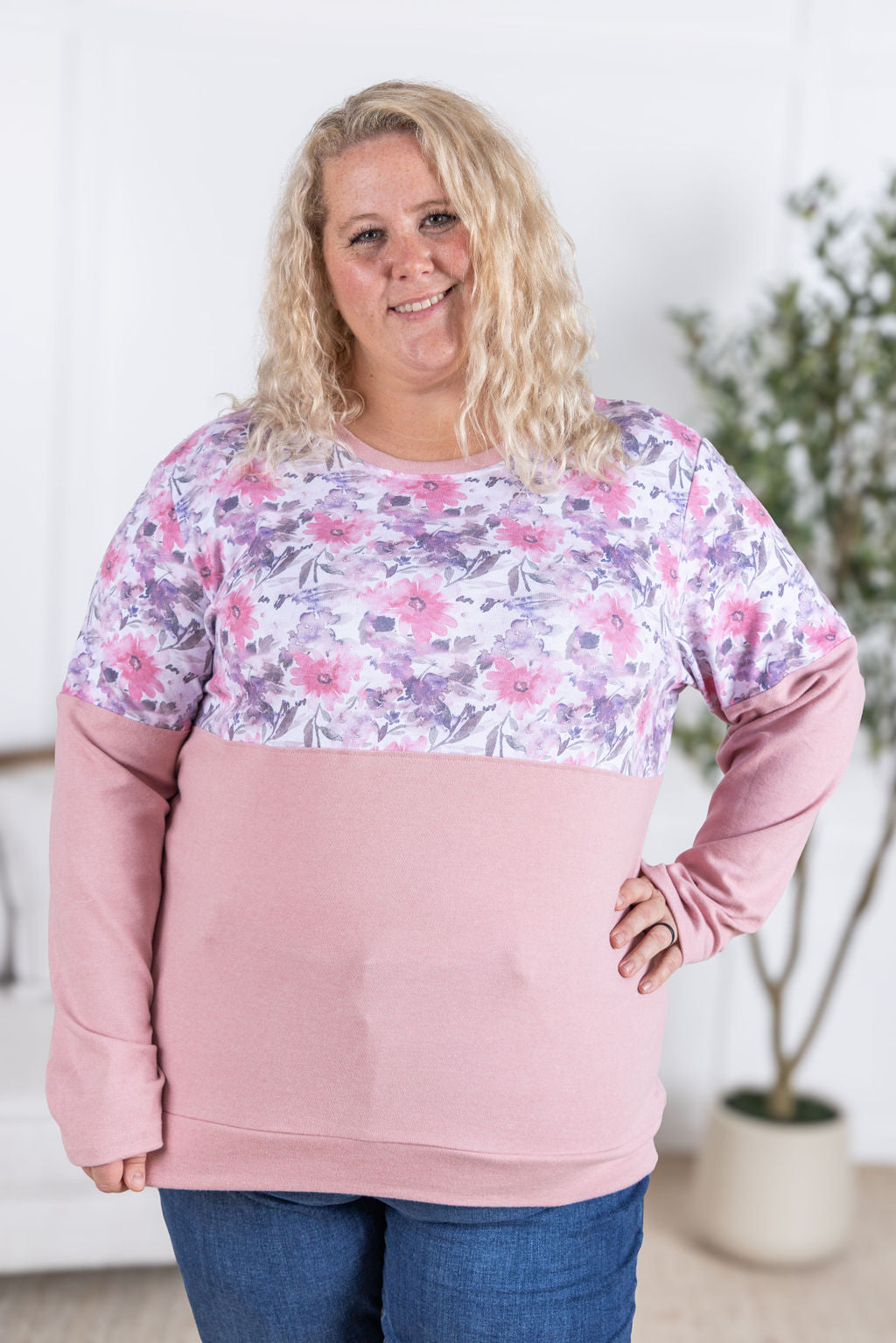 Natalie Pullover - Pink Floral Mix