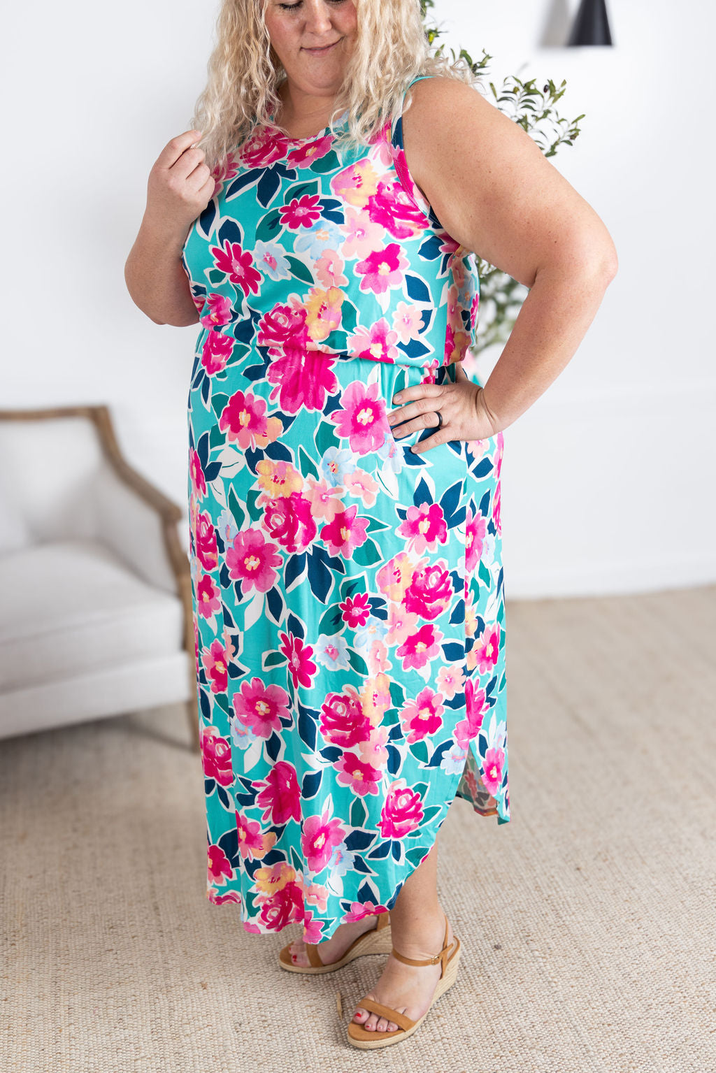 Sydney Scoop Dress - Aqua Floral