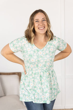 Sarah Ruffle Short Sleeve - Green Floral