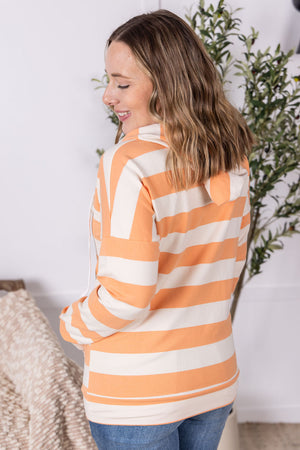Rylie Striped Lightweight Hoodie - Cream and Peach