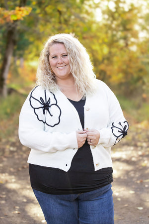 Black Floral Sweater Cardigan