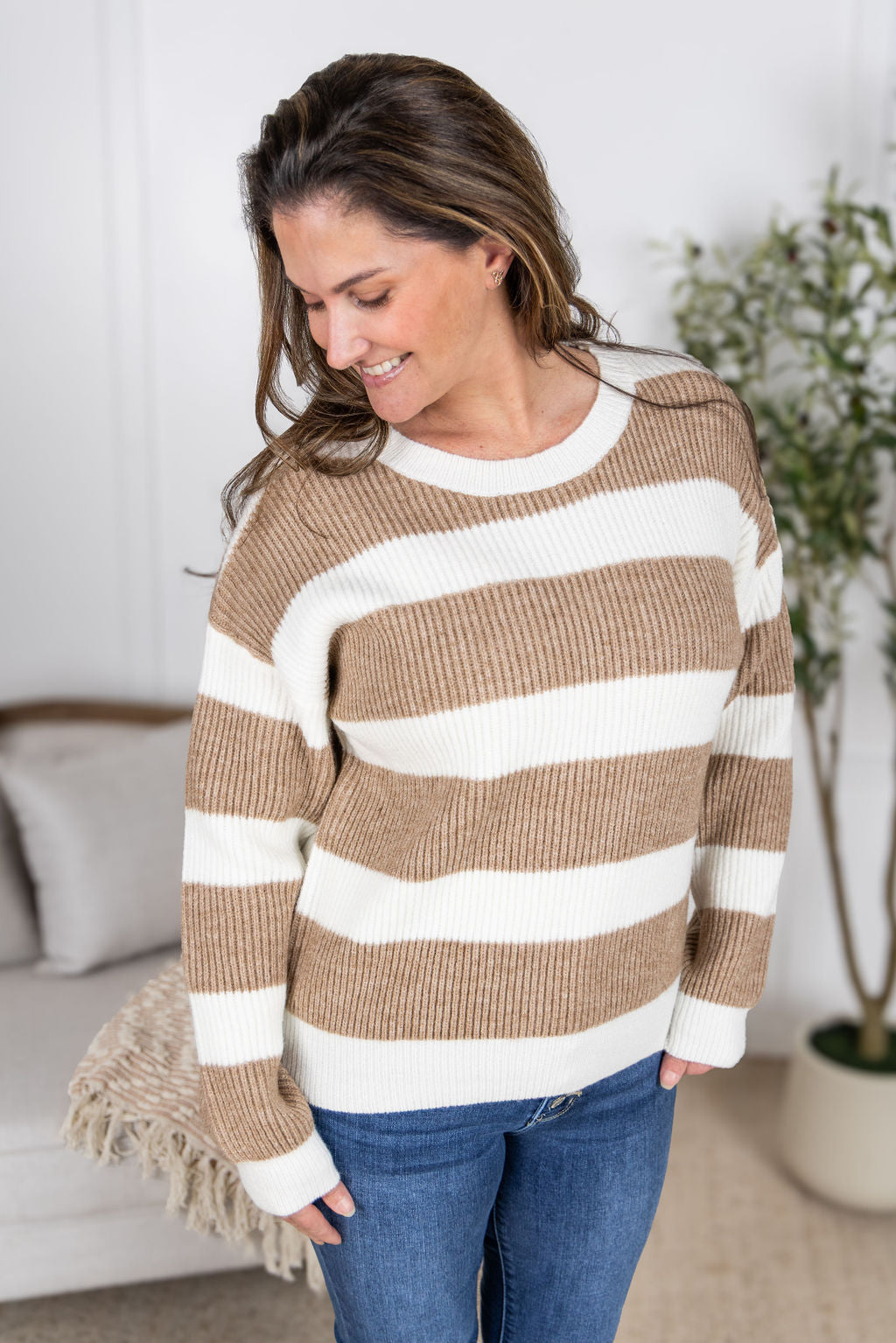 Tan and Ivory Stripe Sweater