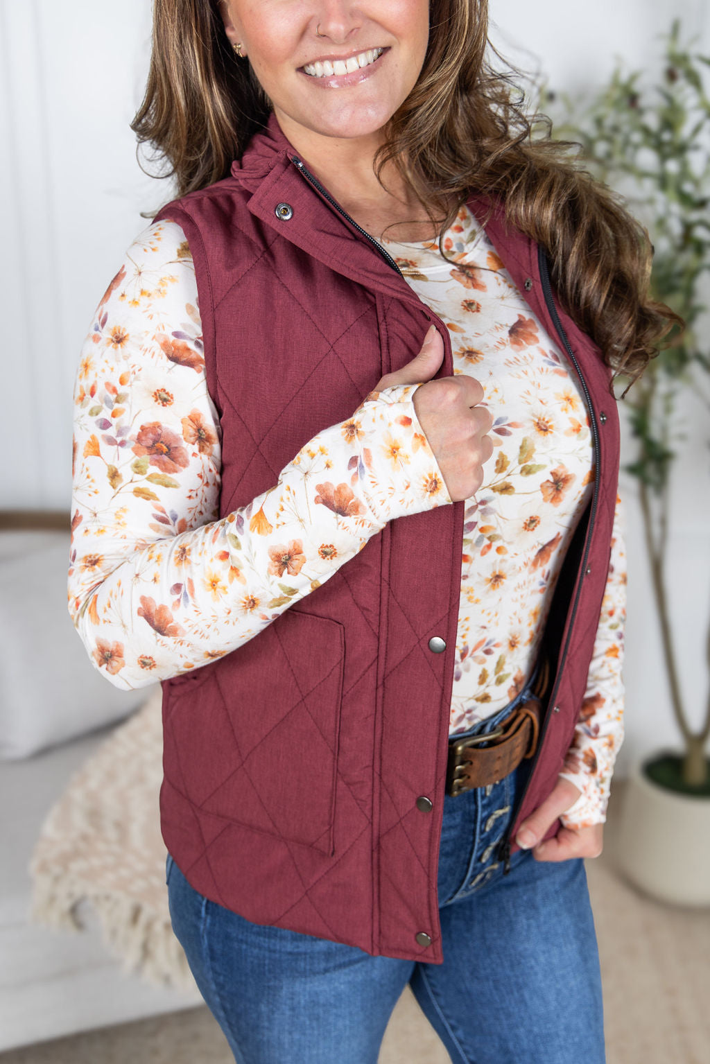 Remy Zip Up Vest - Heathered Burgundy